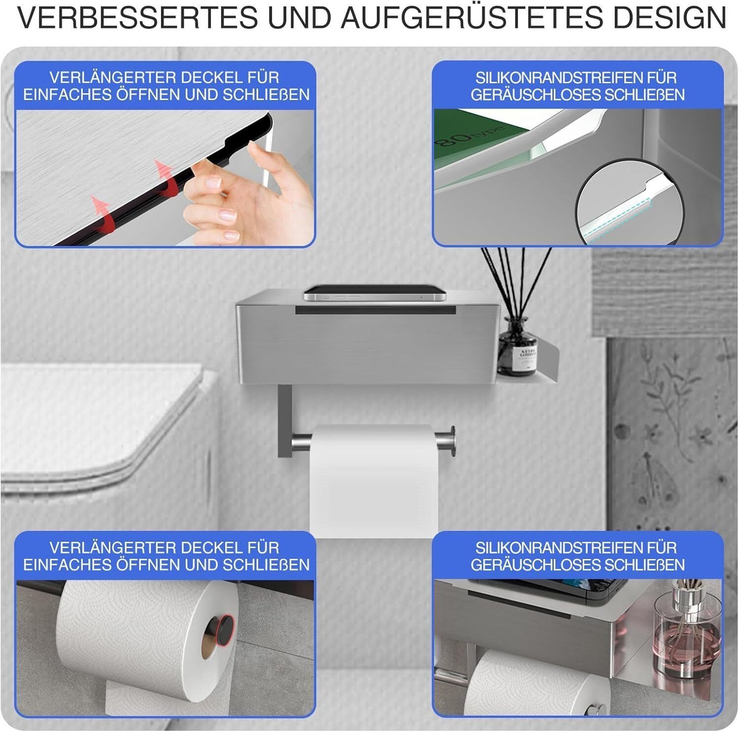 Toilettenpapierhalter mit Ablage – clever & bohrfrei!