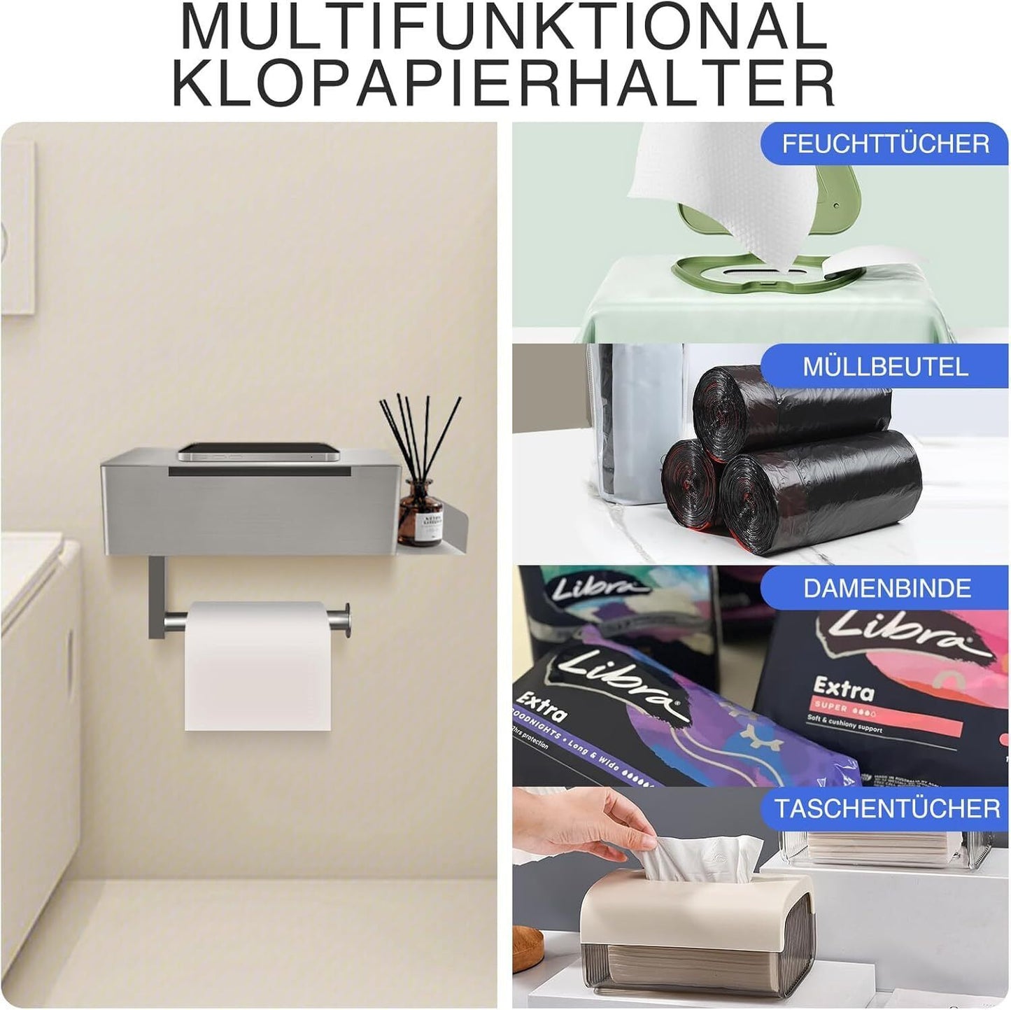 Toilettenpapierhalter mit Ablage – clever & bohrfrei!