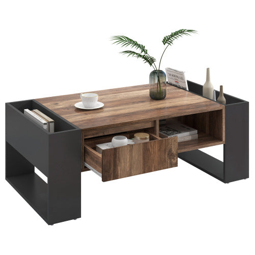 Moderner Couchtisch mit Holzmaserung & großem Stauraum – funktional & stilvoll!
